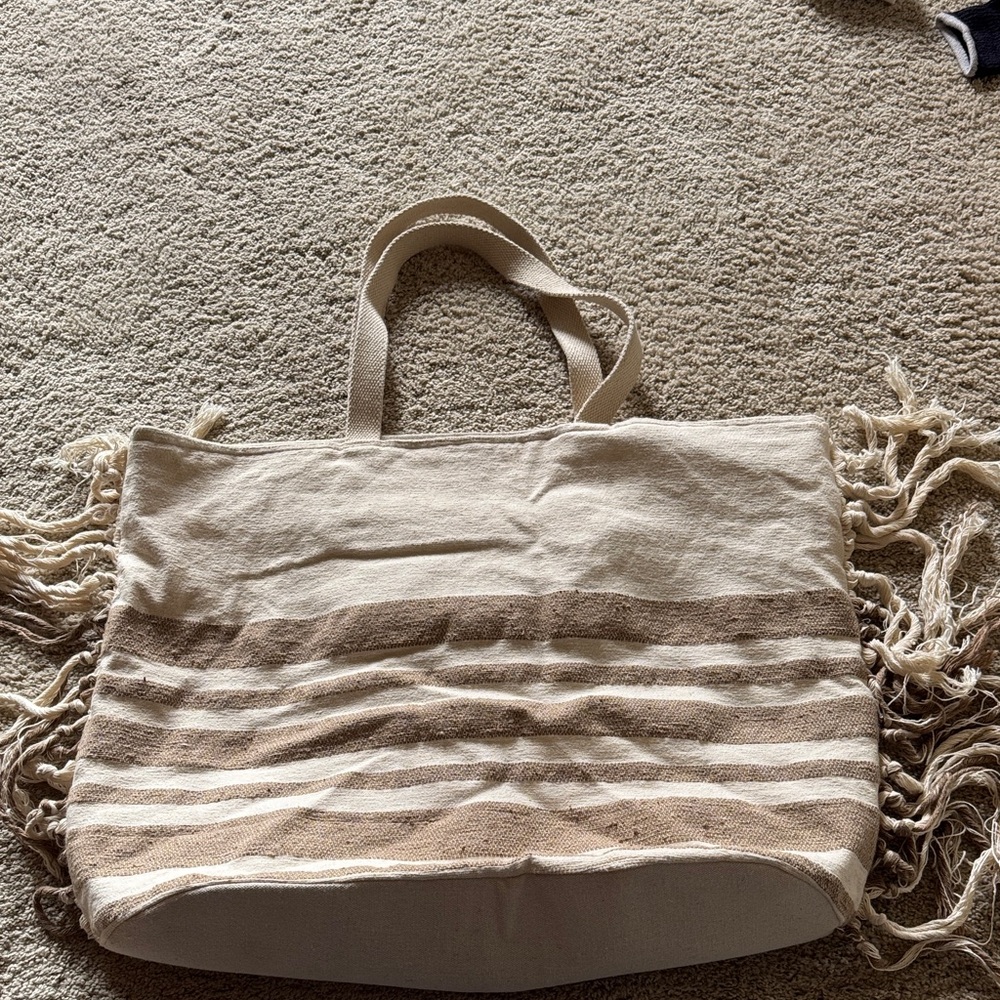 Striped Tan and Cream Tote Bag